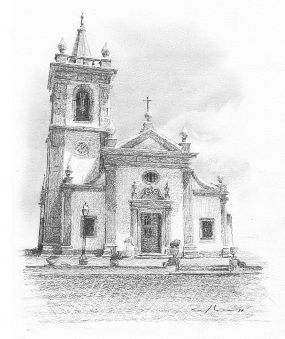 portugal church pencil portrait by Mike Theuer