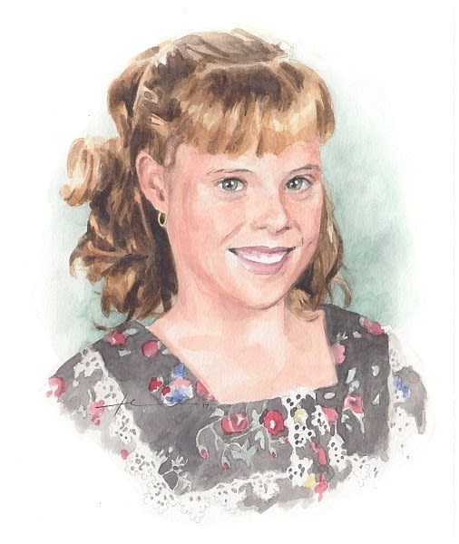 sister one watercolor portrait from a photo by portrait artist Mike Theuer