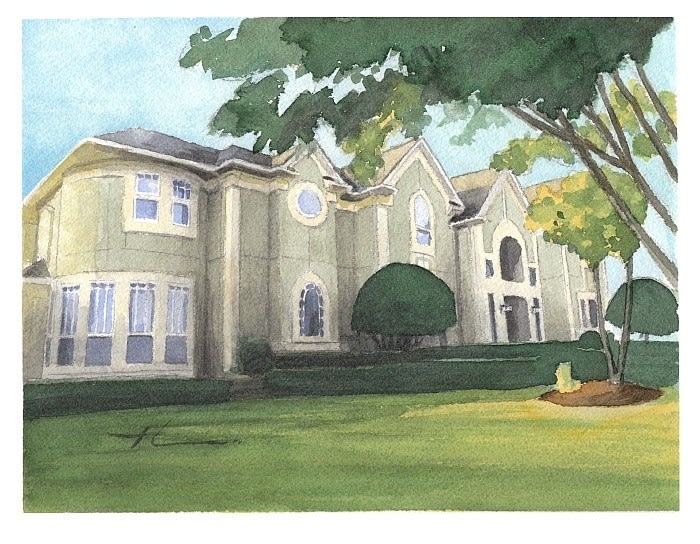vacation house watercolor portrait by Mike Theuer