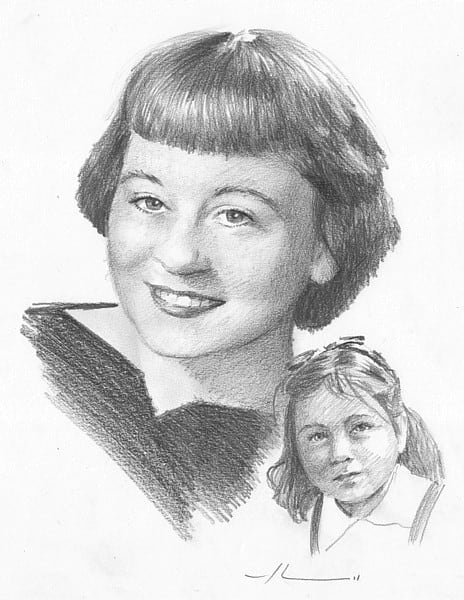 woman child pencil portrait by Mike Theuer