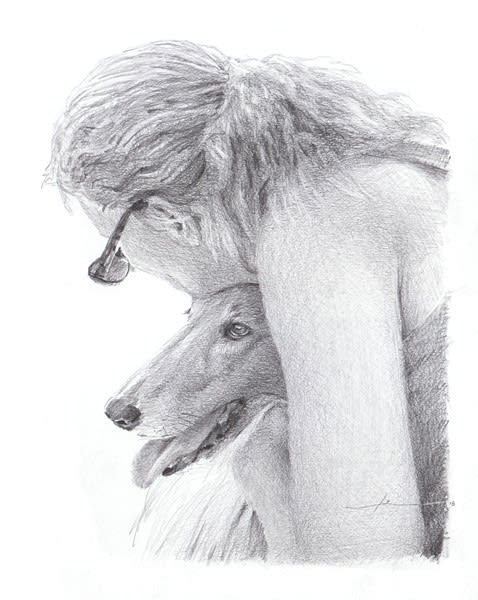 woman_hugging_collie_pencil_portrait_mike_theuer