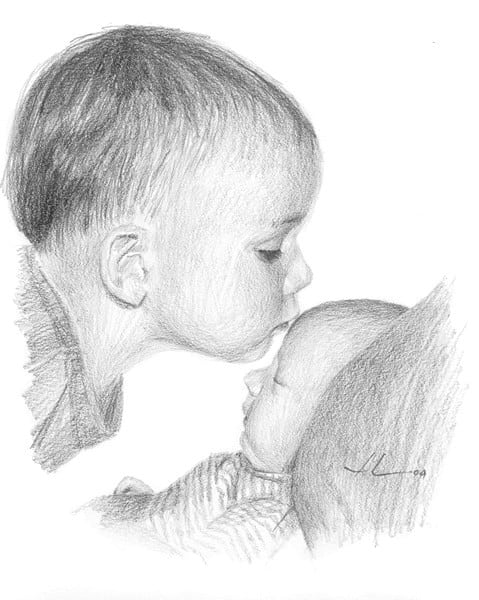 baby brothers portrait by portrait artist Mike Theuer