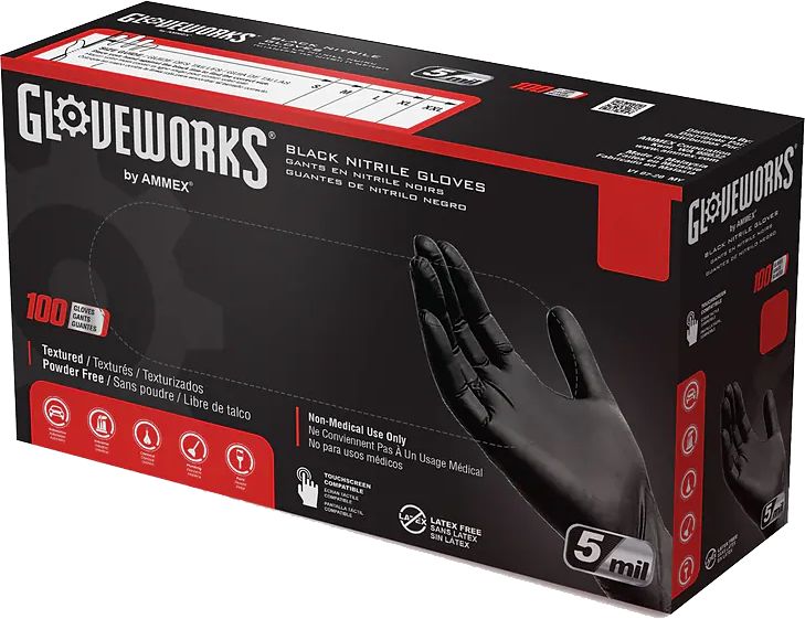 Gloveworks GPNB49100 Gloveworks Black Nitrile Gloves, Industrial