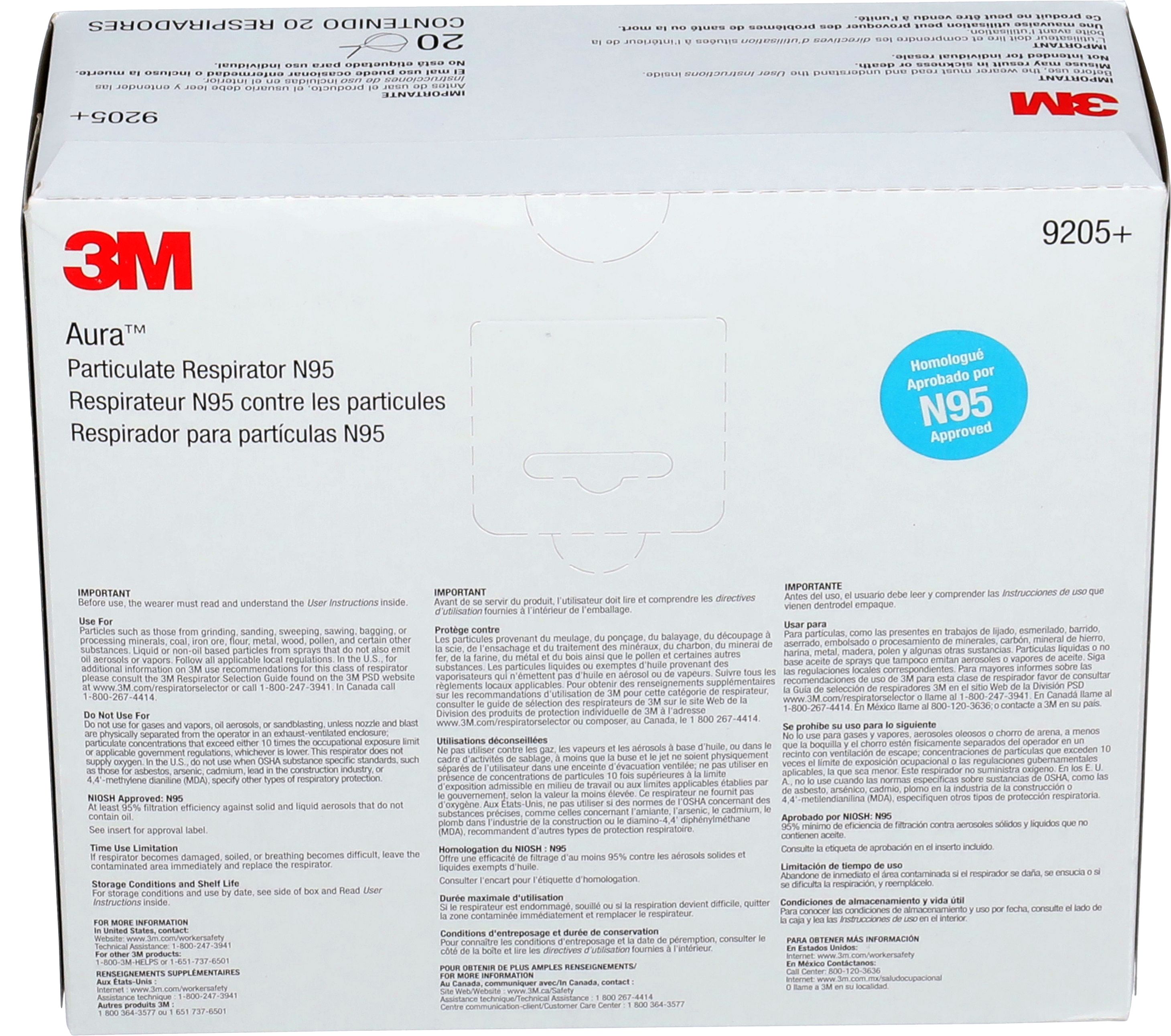 20 Masques 3M AURA N95 NIOSH – Respirateurs Antiparticules Jetables – Neufs Sous Emballage