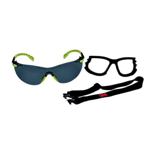 3M Solus, 1000-Series, S1202SGAF-KT, Foam, Strap, Green/Black, Grey Scotchgard Anti-fog lens, 20ea/cs