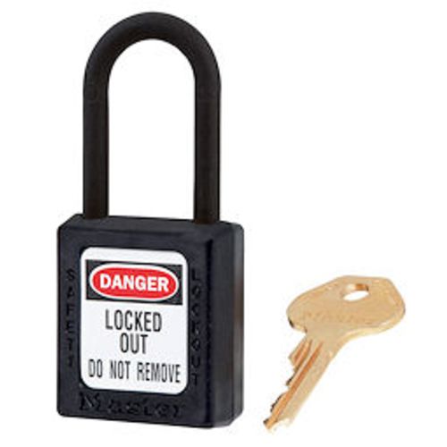 Black Safety Dielectric Padlock, short Zenex body.. Padlock, Zenex, Plastic, KD, Lockout, Tagout, Master Lock, Black, Plastic Shackle
