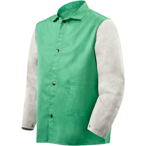 9 Oz Green Fr Cotton Jacket, Leather Sleeves