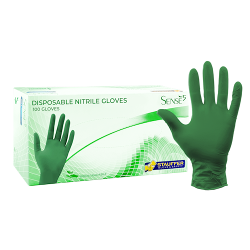 Sense5&trade; Green Disposable Nitrile Gloves, Biodegradable, 5 mil, 9.5" Length