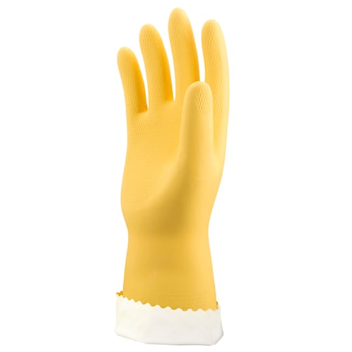 Yellow Flock Lined Latex Gloves, 18 mil, Honeycomb Grip