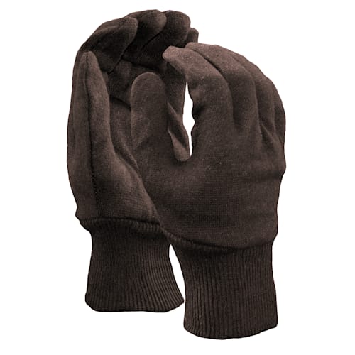 Heavy Weight 9oz. Cotton Brown Jersey Work Gloves, Knit Wrist, Sold by Dozen (12-Pairs) - X-Large