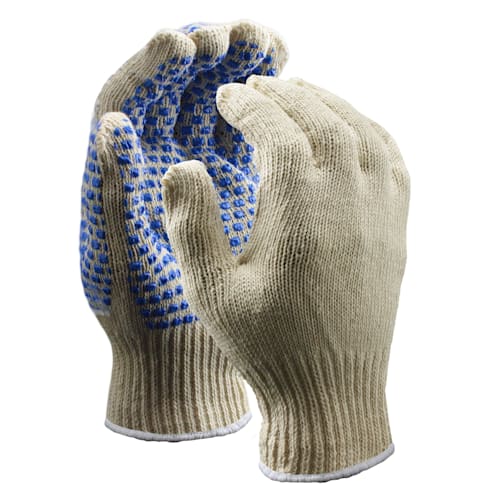 Standard Weight String Knit Gloves with Blue Blocks