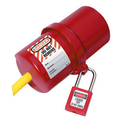 Electrical Plug Cover Large - 240 and 550 volt plugs. Plug, Electrical, Lockout, Tagout, Red, Master Lock