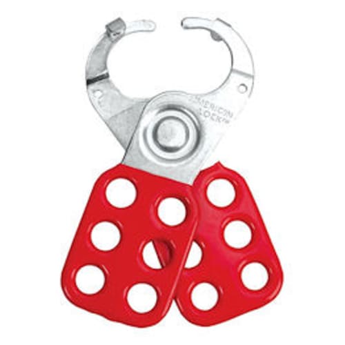 Safety Hasp, 1" diameter steel jaws with locking tabs, Red. Hasp, Steel, Lockout, Tagout, Red, American Lock