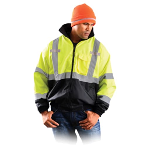 New Classic Black Bottom Bomber Jacket, Hi-Viz Yellow