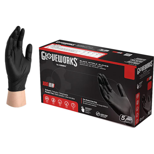 Gloveworks Black Nitrile Gloves, Industrial, Powder-Free