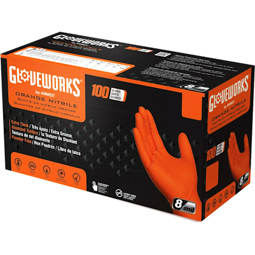 Gloveworks Heavy-Duty Orange Nitrile Disposable Gloves