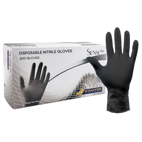 Sense6x Black Disposable Nitrile Gloves, 6 mil, 12" Length