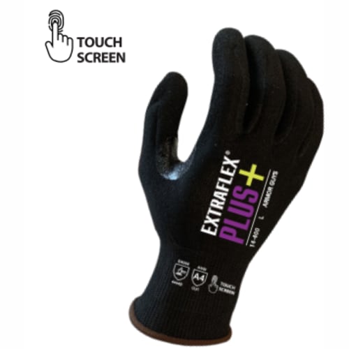 18-Gauge Extraflex Plus Gloves, A4 Black Liner with Black HCT Nitrile Palm Coating