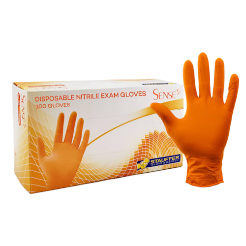 Sense5™ Orange Disposable Nitrile Gloves, Exam Grade, 5 mil, 9.5" Length