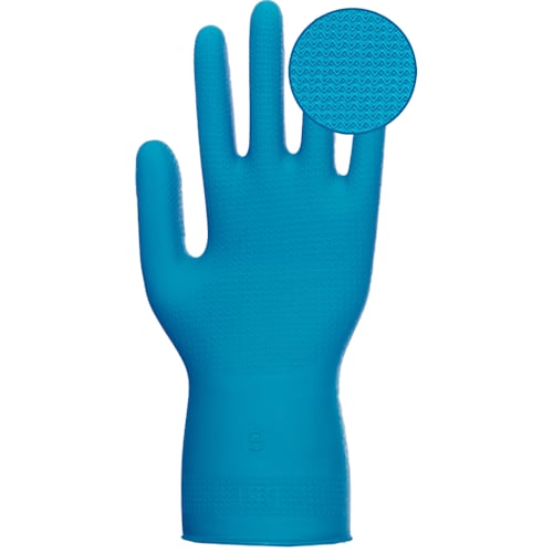 Unlined Blue Nitrile 12" Ambidextrous Gloves, 11 mil, Zigzag Grip