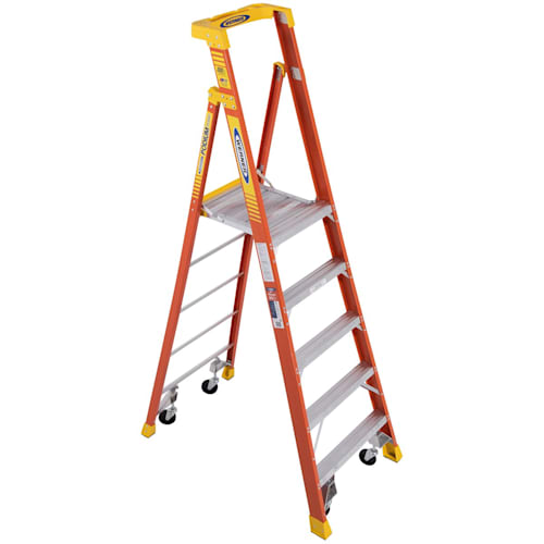 Fiberglass Podium Ladder with Casters, 5'