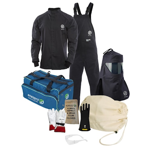 Enespro ArcGuard 40 cal Electrical Kit with Rubber Voltage Gloves and Leather Protectors