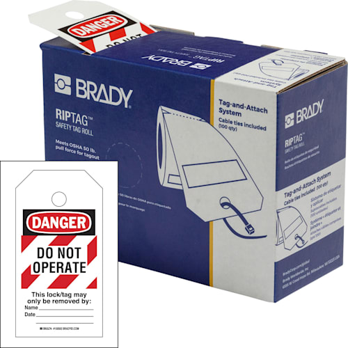 RipTag&trade; Safety Tag Roll with Red Stripes - DO NOT OPERATE