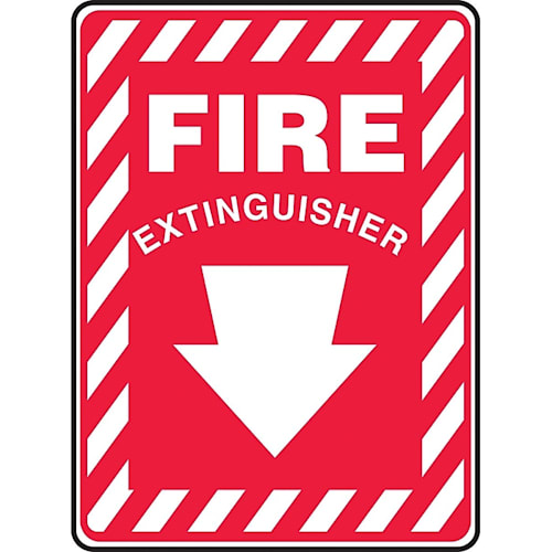 Safety Sign: Fire Extinguisher (Down Arrow White)