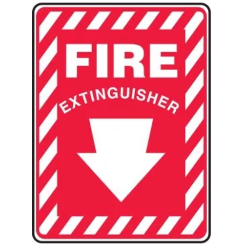 Safety Sign: Fire Extinguisher (Down Arrow White)