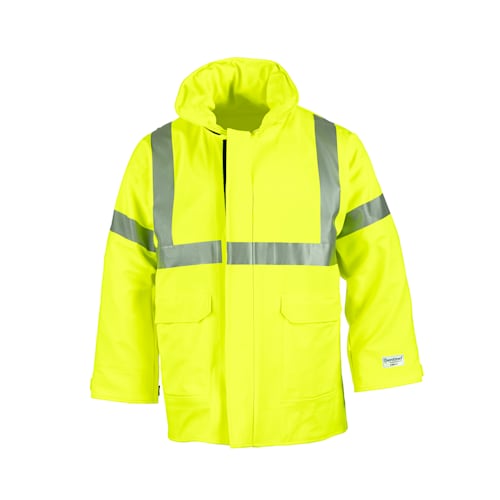 Sentinel™ Rain Jacket, Fluorescent Yellow, FR Polyurethane on FR Cotton Knit, 14 cal/cm2