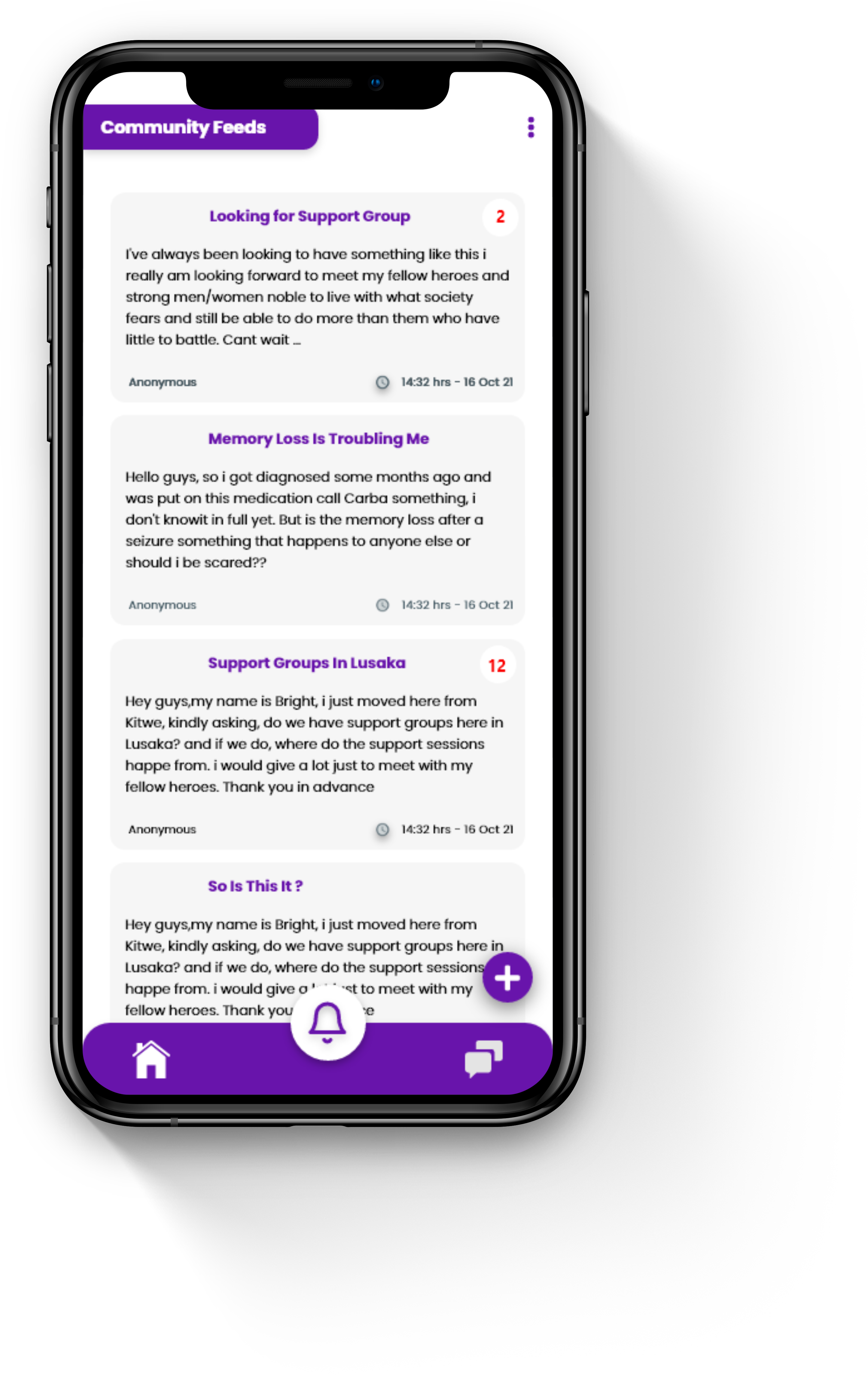 Community Feeds screen