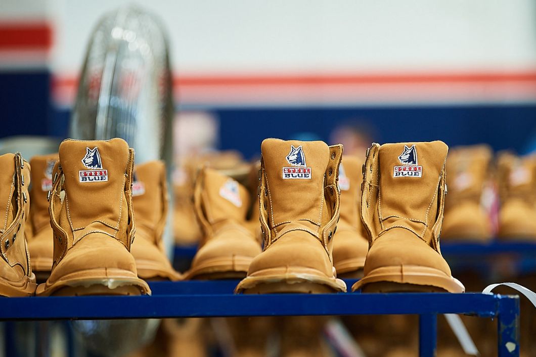 Steel Blue Boots Anniversary - Steel Blue boots on display