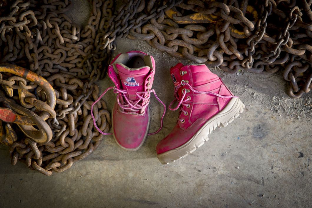 taking big strides in womens work boots pink boots image