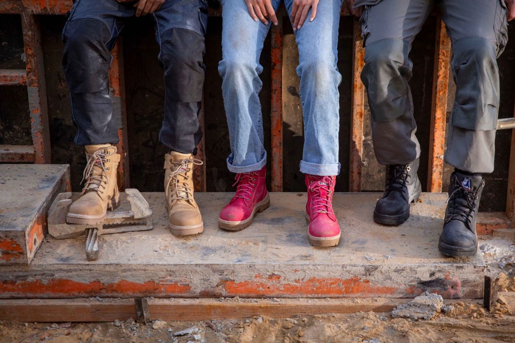 workers wearing different steel blue work boots