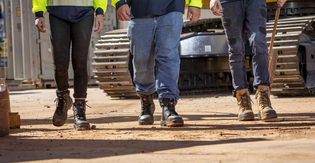 steel blue work boots in action