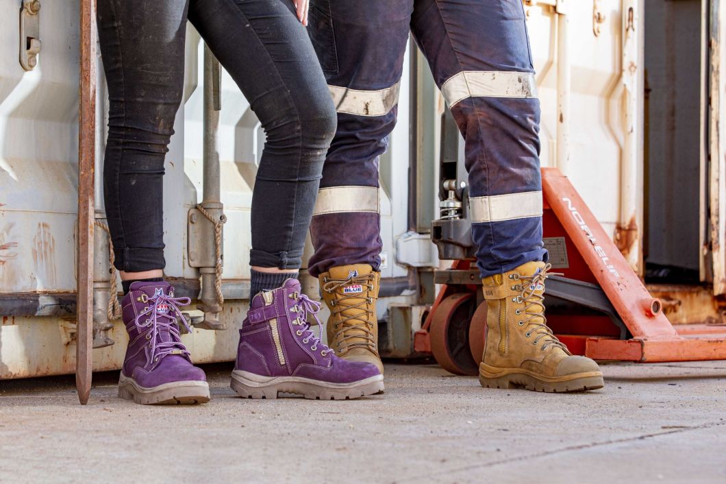 Purple and beige boots