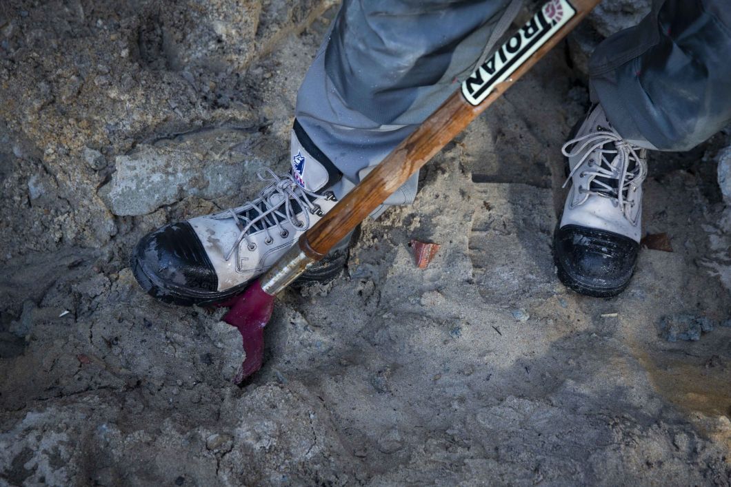 Black and white work boots