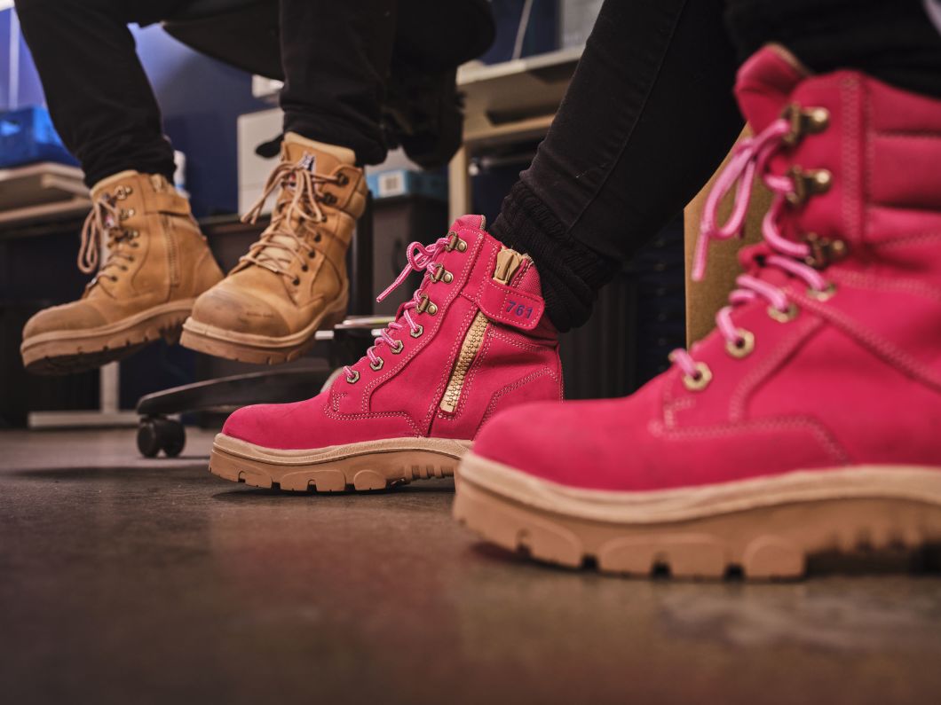 Pink female work boots, Australia