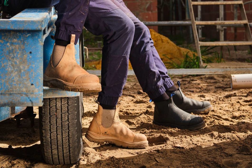 Zoomed in shot of Hobart boots on sand