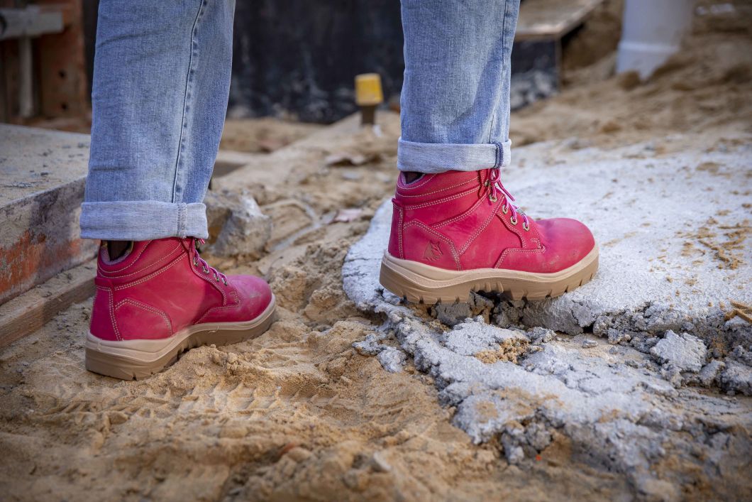 pink work boots