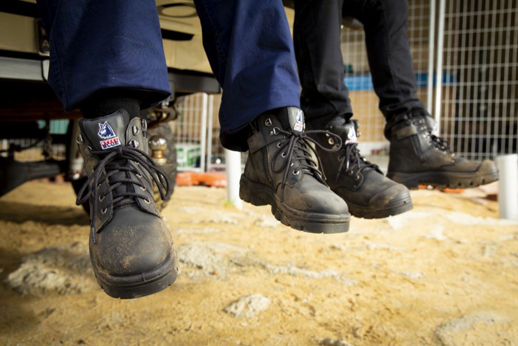 black steel blue work boots