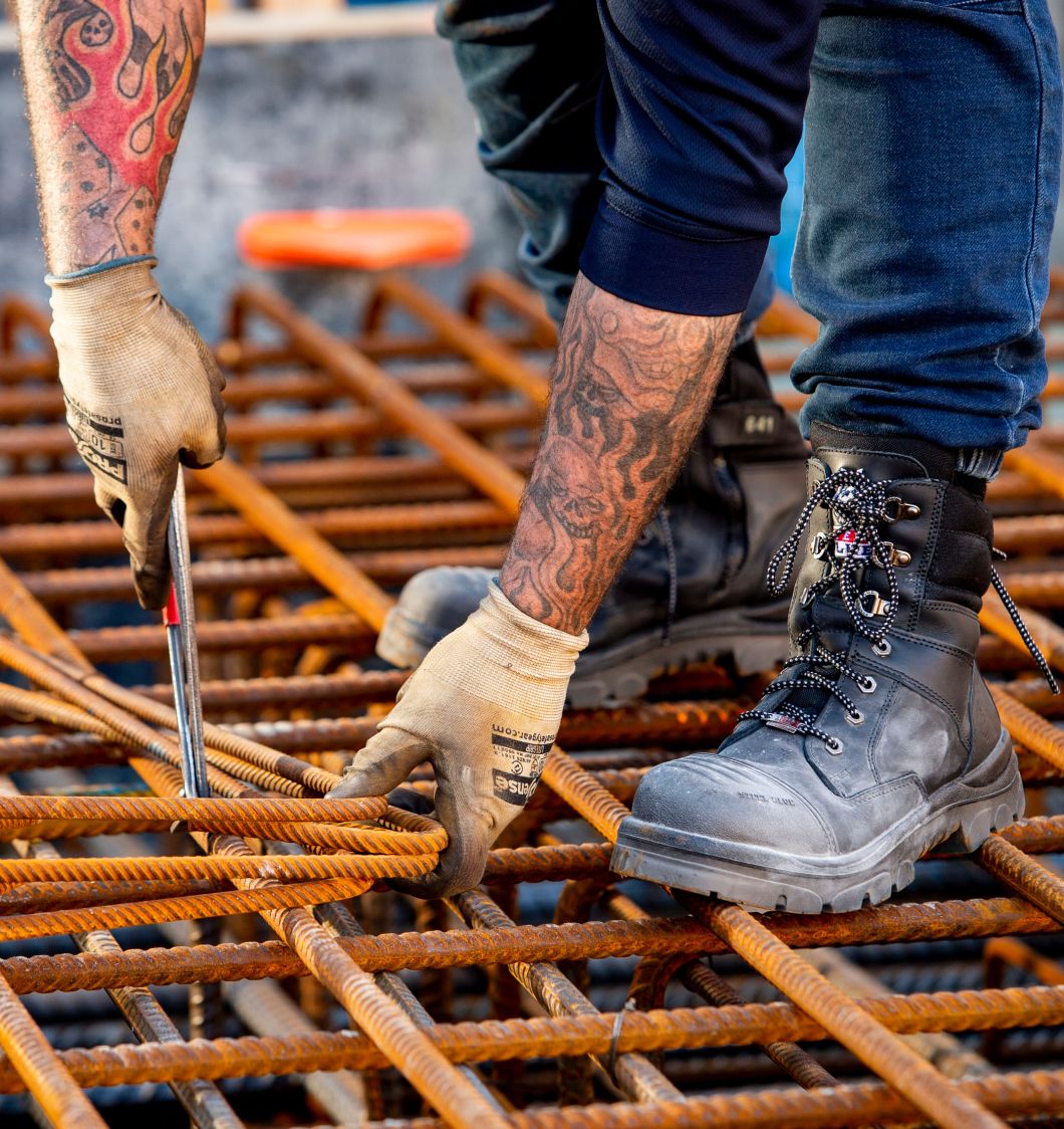 black construction work boots