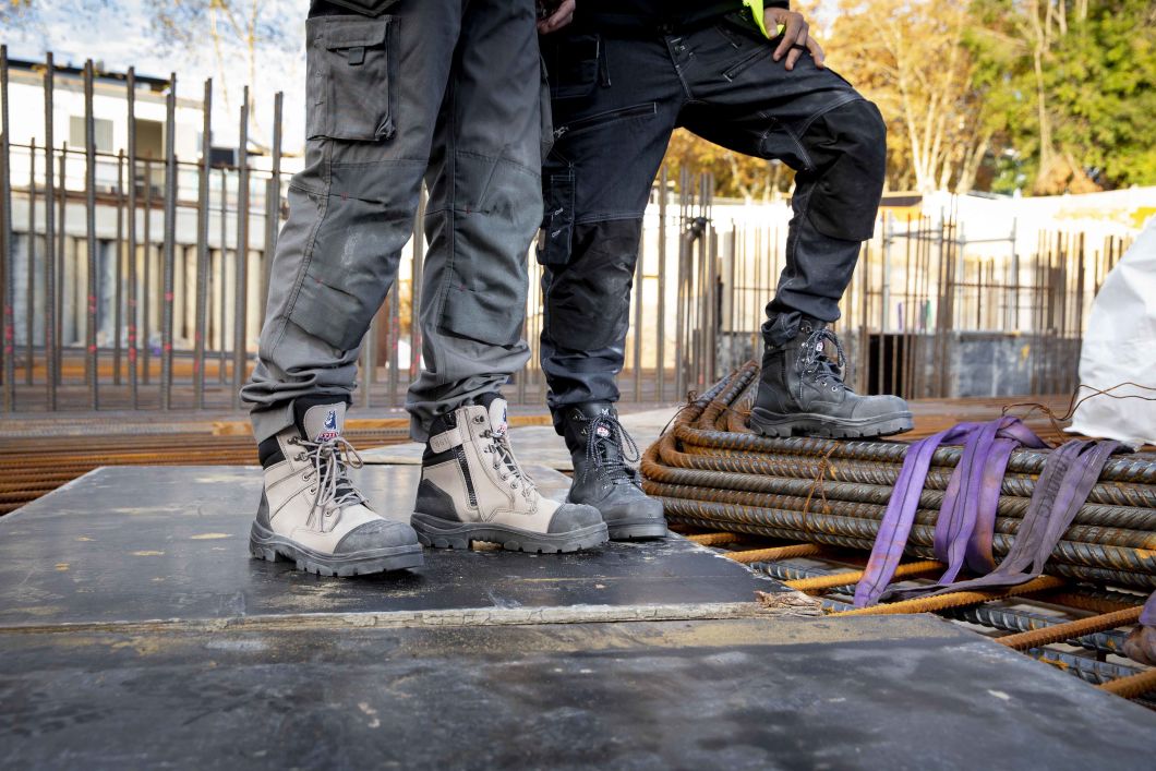 steel blue work boots in the workplace