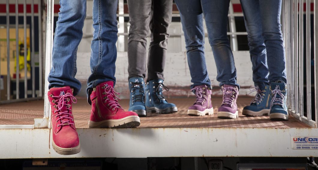 Steel Blue womens work boots pink, blue and purple