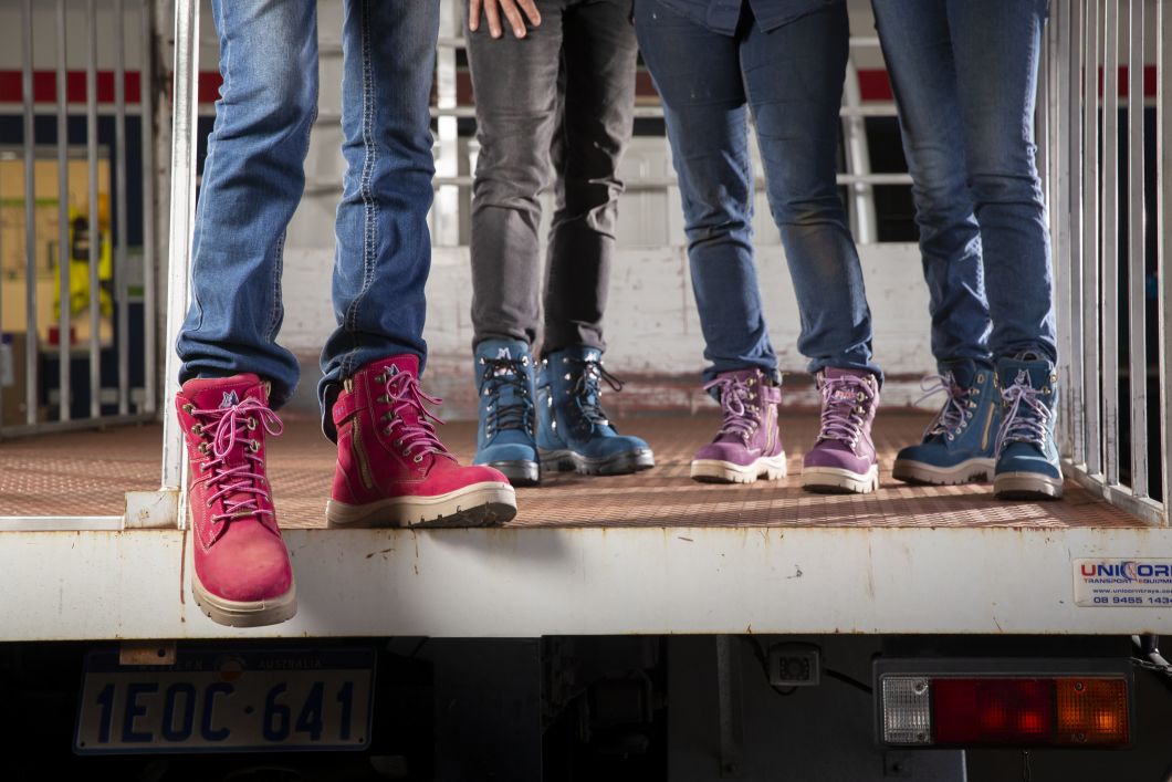Steel Blue womens work boots pink, blue and purple