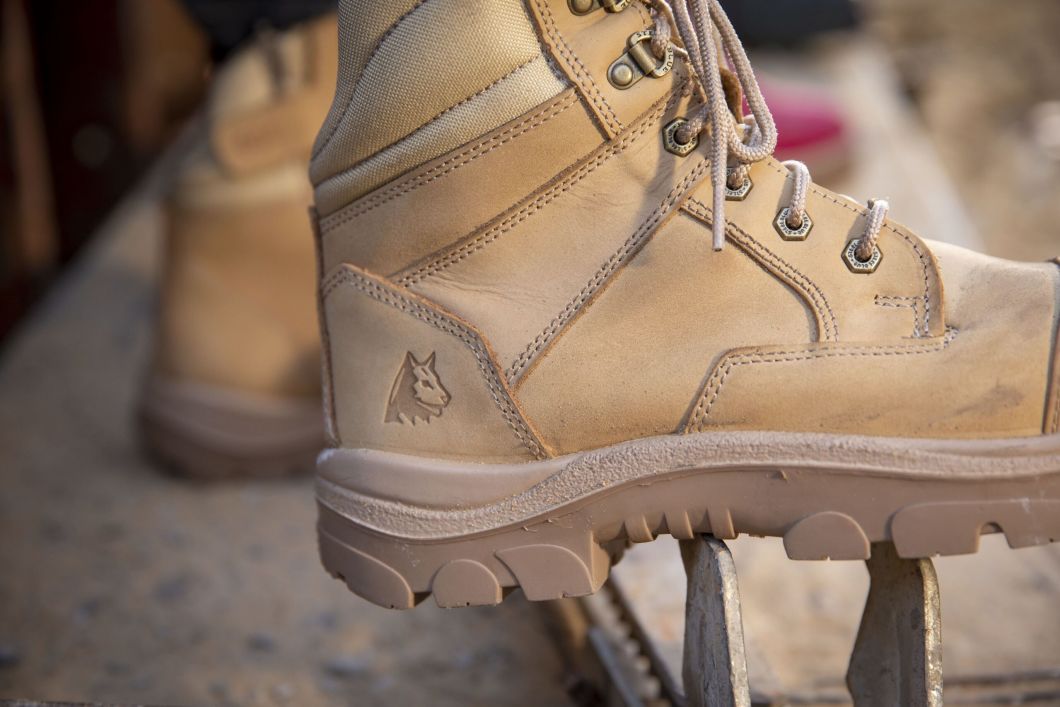 Beige Steel Blue Work Boots