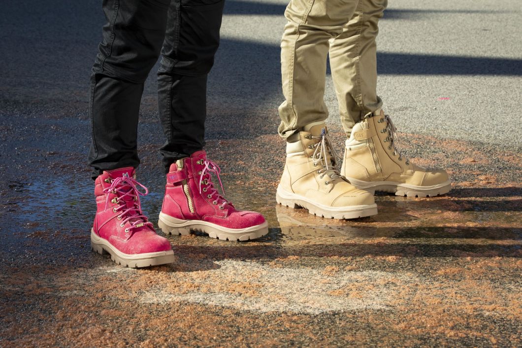 Pink and Beige pair of boots