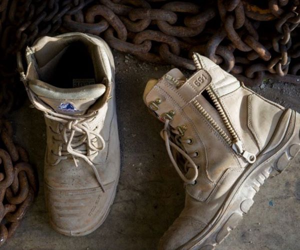 steel blue boot with laces and side zip