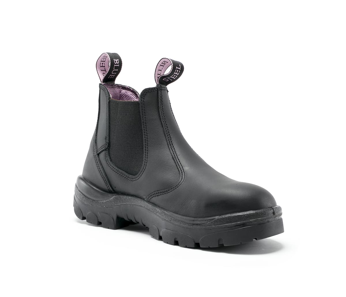 black and pink steel toe boots