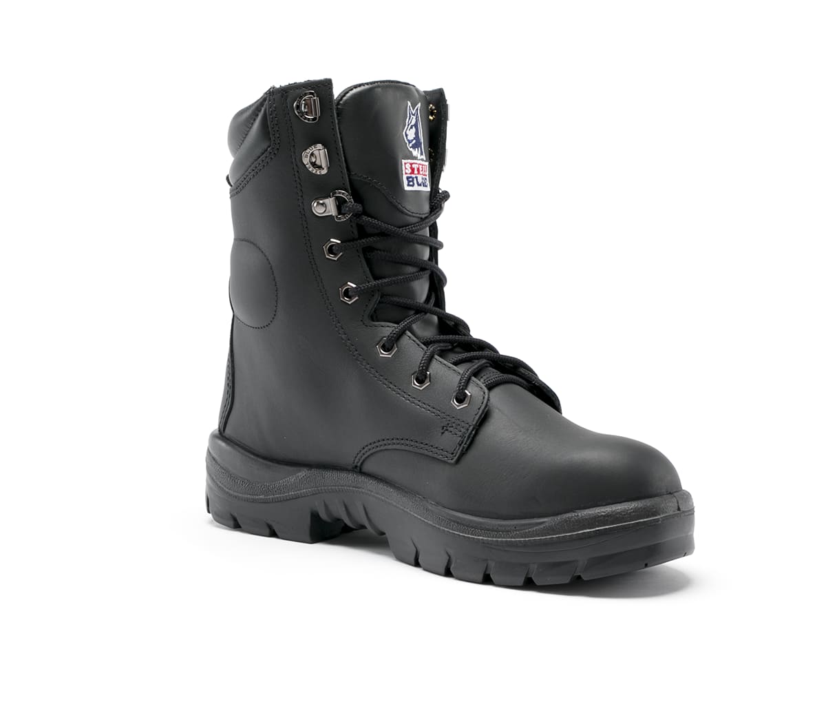 black leather steel toe work boots